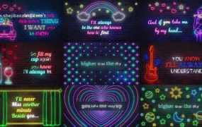 AE模板-Neon Lyrics Template创意时尚霓虹发光图形文字歌词模板动画