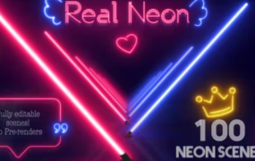 AE模板-100组霓虹发光酷炫创意图形动画 Real Neon