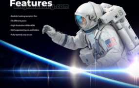 PS样机模型-太空宇航员宇宙未来科技360度3D模型PSD设计模板