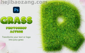 PS动作特效-可爱毛茸绒草坪草地LOGO字体特效PSD模板
